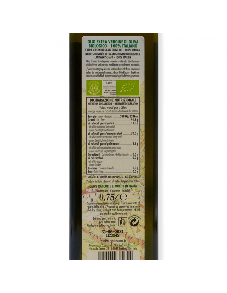 Olio Extra Vergine di Oliva Biologico 100% Italiano